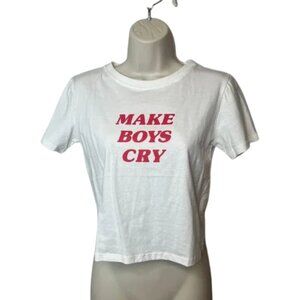 Motel Rocks White Crop Top with Pink 'MAKE BOYS CRY' Logo
